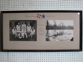 A black and white photograph of Queens College Clinker Four 1929, 14" x 30", framed