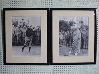 2 signed black and white photographs of golfers Walter Hagen  1922 and Sam Snead 1946 14" x 10"