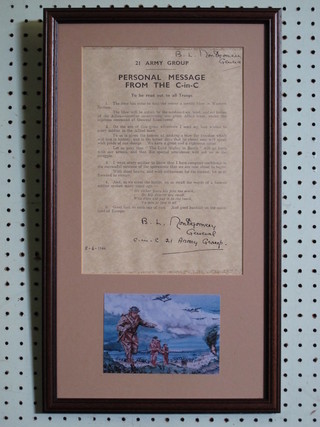 A framed personal message to 21 Army Group from Montgomery  18" x 10"