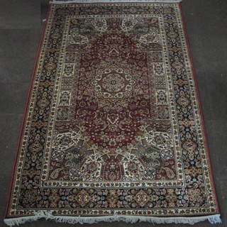 A Belgian cotton Persian style rug with central medallion 91" x  58 1.2"