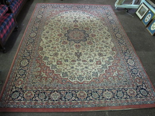 A Persian style brown ground machine made rug with central  medallion, 96" x 67", 2 slight tears