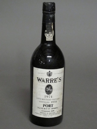 A bottle of 1974 Warre's  Late Bottle Vintage port, bottled 1978