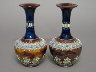A pair of Doulton Lambeth blue glazed club shaped vases, the  base marked Doulton Lambeth 9801, 8",