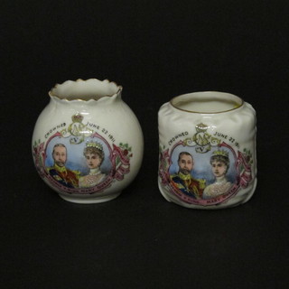 2 Lock and Worcester cylindrical vases to commemorate the Coronation of George V 1911 2"
