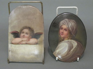 An oval porcelain plaque decorated a cherub 5" and 1 other  decorated a lady 4 1/2"