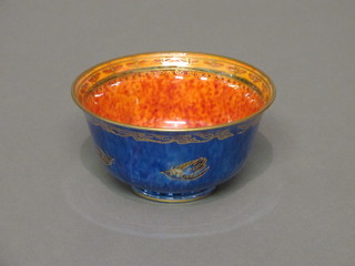 A Wedgwood blue lustre ware bowl with orange interior  decorated a Kingfisher, the base marked Z5294, 4"