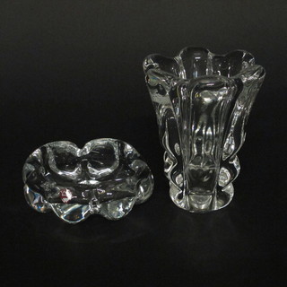 A Swedish Orrefors circular ashtray 4" together with a Orrefors heavy glass vase 5"