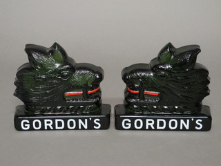 2 Gordon's green glass bar advertising sculptures in the form of  boar's heads 7"