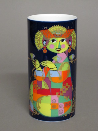 A Bjorn Wiinblad, a Danish cylindrical vase decorated a figure  10"