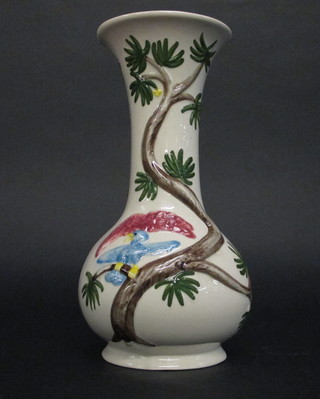 A Royal Crown Ducal Charlotte Rhead club shaped vase  decorated stylised tree with bird 12"