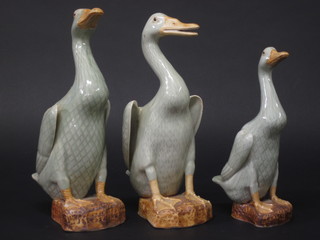 3 various Oriental standing figures of geese 12"