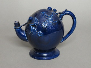 A blue glazed Cadogan teapot 7"