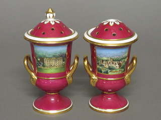 A pair of Spode limited edition porcelain urns and covers  decorated The Chatsworth Vase, number 30, boxed, 8", 1 lid f,   ILLUSTRATED