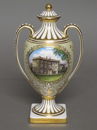 A Spode limited edition twin handled vase decorated High Grove House Gloucestershire, boxed, 11"  ILLUSTRATED