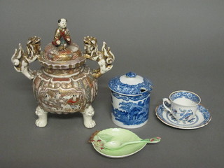 A Japanese Satsuma twin handled urn and cover 9" together with  a small collection of decorative ceramics