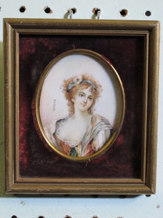 Dumont, portrait miniature "Seated Lady" the reverse marked Marquise de Gastries, 3"  ILLUSTRATED