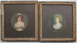 A pair of 19th Century oval coloured prints "Noble Women" 9"