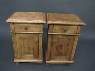 A pair of Continental pine bedside cabinets fitted a drawer above cupboard 17"