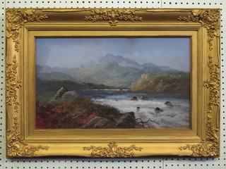 A Victorian oil on board "Mountain Torrent" 11" x 19"  contained in a gilt frame