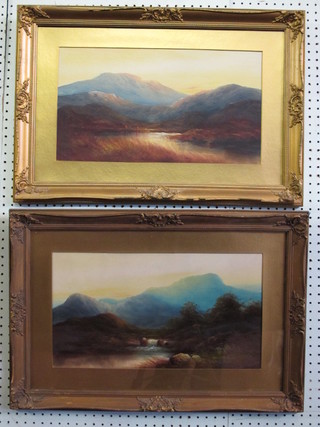 A pair of oil on boards "Mountain Lake Scenes" 10" x 17"