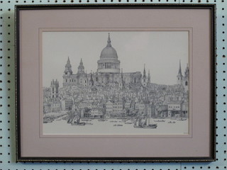 Roger Withington, a monochrome print "St Paul's From the  Thames" 10" x 13"