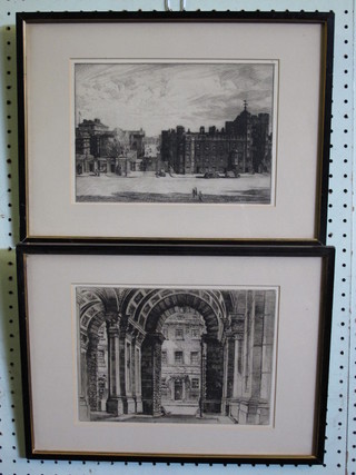 Monk, an etching "10 Downing Street From the Foreign Office" together with 1 other "St James's Palace" 7" x 10"