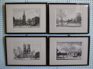 L R Squirrel, a set of 4 engravings "St James's Church  Piccadilly, Westminster Abbey, St James's Park, Horse Guard's  Parade" 7" x 10"