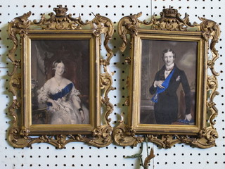 A pair of Victorian coloured prints "Victoria and Albert" 7" x 5"  contained in decorative gilt frames