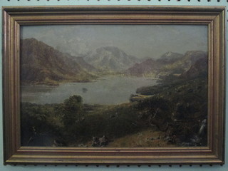 19th Century oil on board "Mountain Lake" 8" x 13"