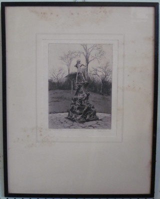An etching of Peter Pan in Kensington Gardens, indistinctly  signed in the margin 8" x 6"