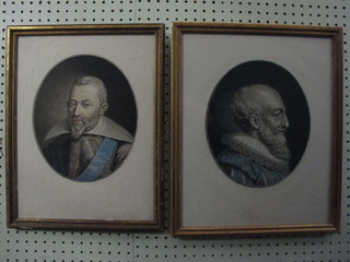 A pair of 18th Century coloured prints "Nobleman" 10" oval