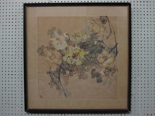 Oriental floral print 18" x 17" with seal mark to left hand corner