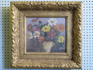 A decorative print, still life study "Vase of Flowers" contained in a gilt frame 9" x 10"