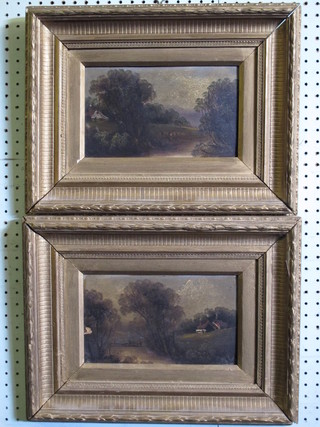 A pair of 19th Century oil paintings on card "Rural Scenes" 6" x  10" and 1 other 10" x 5 1/2"