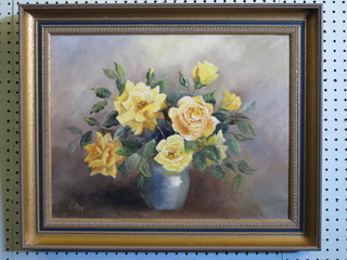 Lutley, oil on board "Vase of Yellow Roses" 13" x 17"