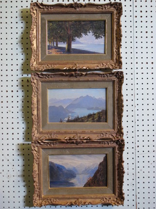 3 various Continental oil on boards "Mountain Scenes and  Coastal Scene" 5" x 8"