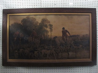 A Victorian coloured print after Robinson Bristol "Huntsman and Hounds" 17" x 32", some light water damage