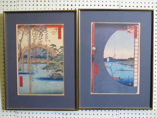 4 Oriental prints "Bridges and Rivers" 13" x 9"