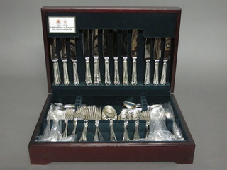 An Arthur Price canteen of silver plated flatware contained in a mahogany canteen box