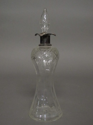 An Edwardian cut glass thistle shaped decanter with silver collar, Sheffield 1907  ILLUSTRATED