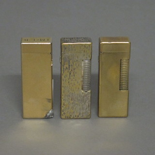 3 Dunhill gold plated lighters, 1 heavily f,