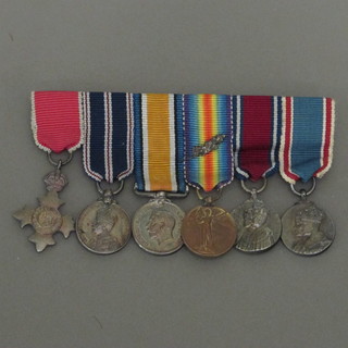 A group of 6 miniature medals comprising breast badge of the  Most Excellent Order of the British Empire, George V Issue  Kings Police medal - Gallantry, British War medal, Victory  medal, George V Silver Jubilee medal and George VI Coronation  medal