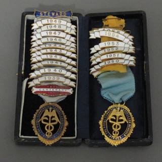 2 gilt metal and enamel Royal Commercial Traveller's School Charity jewels