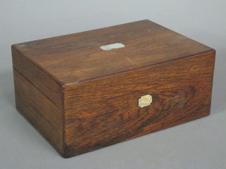 A Victorian rectangular rosewood trinket box with hinged lid 11"