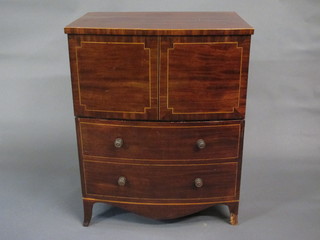 A 19th Century mahogany bow front commode with hinged lid,  raised on bracket feet 25"