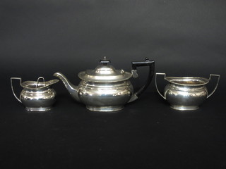 A Georgian style 3 piece silver plated tea service comprising oval teapot, twin handled sugar bowl and cream jug