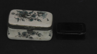 An 18th/19th Century enamelled box with hinged lid 2 1/2" and  a lacquered snuff box