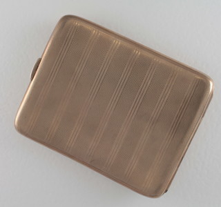 A 9ct gold cigarette case with engine turned decoration, 2.7 ozs