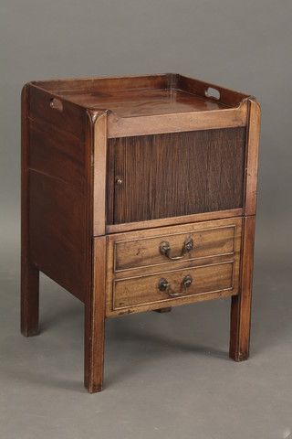 A Georgian mahogany tray top commode with cupboard enclosed  by a tambour shutter, the base fitted a drawer 19"   ILLUSTRATED