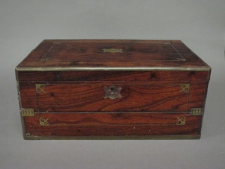 A 19th Century mahogany brass bound writing slope with hinged  lid 20"